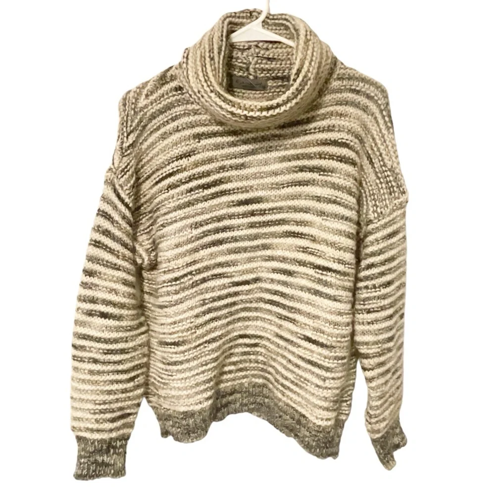 Elsamanda Italy Size Medium Grey Thick Knit Cowl Neck Wool Alpaca‎ Sweater